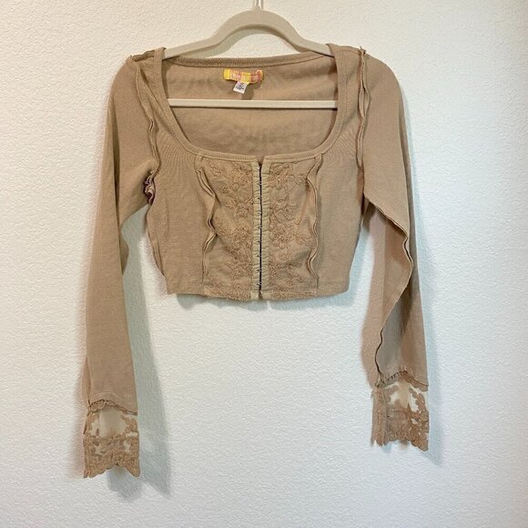 Urban Outfitters Leona Lace Bodice Top in Beige Size Medium - Picture 3 of 9